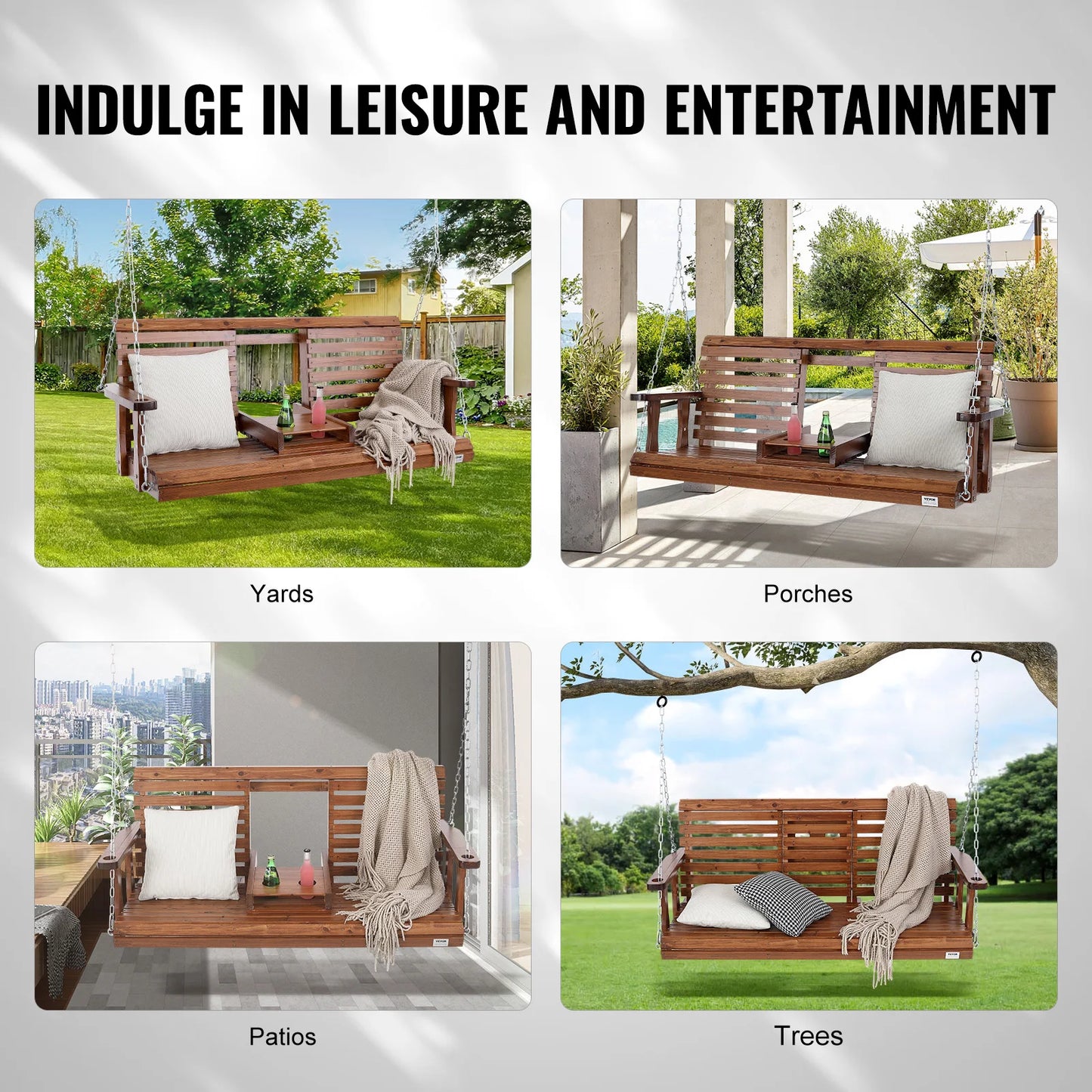 Wooden Porch Swing 5 FT – Heavy-Duty Outdoor Hanging Bench