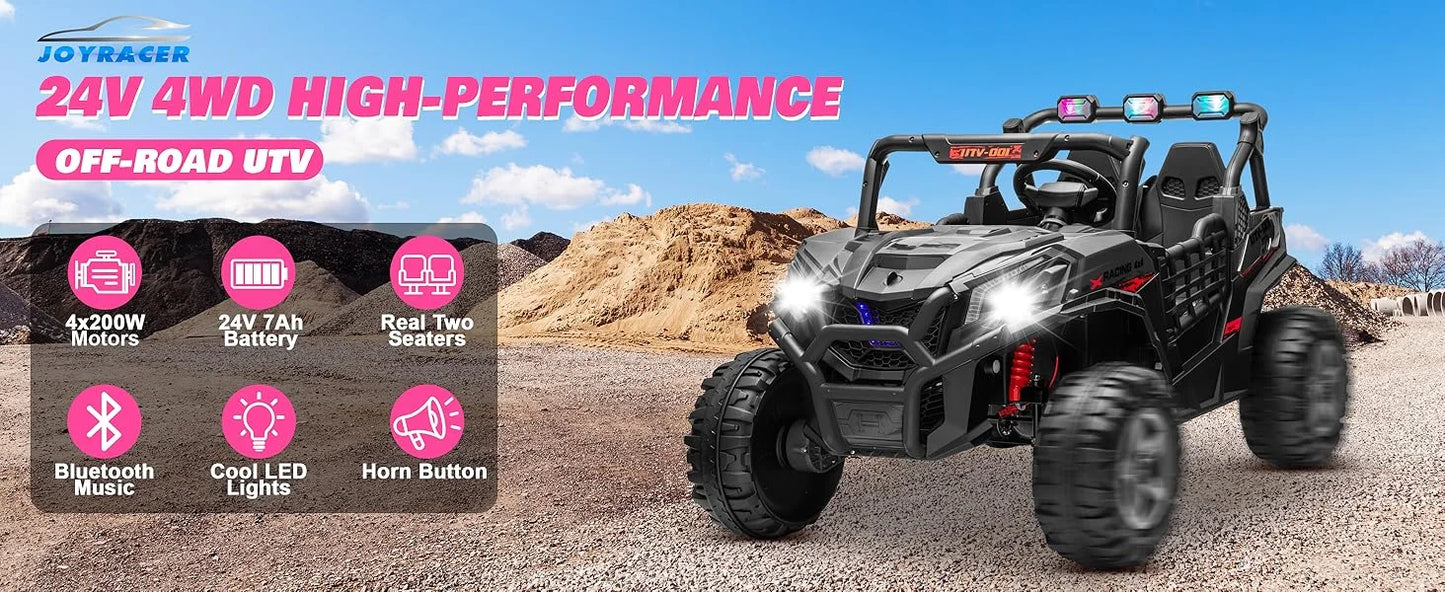 Joyracer 24V 4WD 2-Seater Ride-On UTV – Off-Road Electric Car with 4x200W Motors, Remote Control, LED Lights & Bluetooth