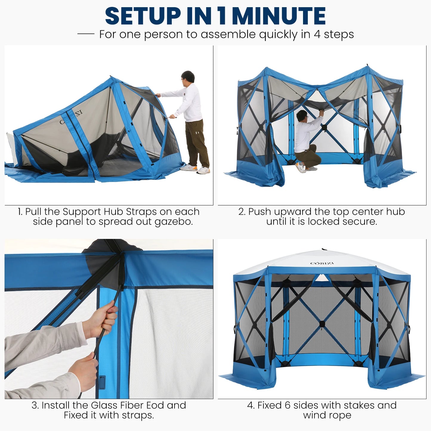 Cobizi 12x12ft Pop-Up Gazebo Screen Tent – 6-Sided Portable Outdoor Canopy Shelter with Mosquito Netting
