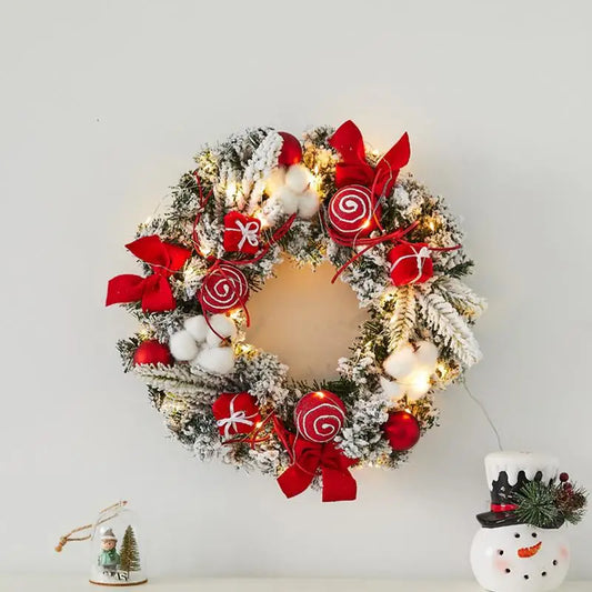 Light Up Christmas Wreath – 11.81" Snowy Flocked Holiday Door & Wall Decoration with LED Lights