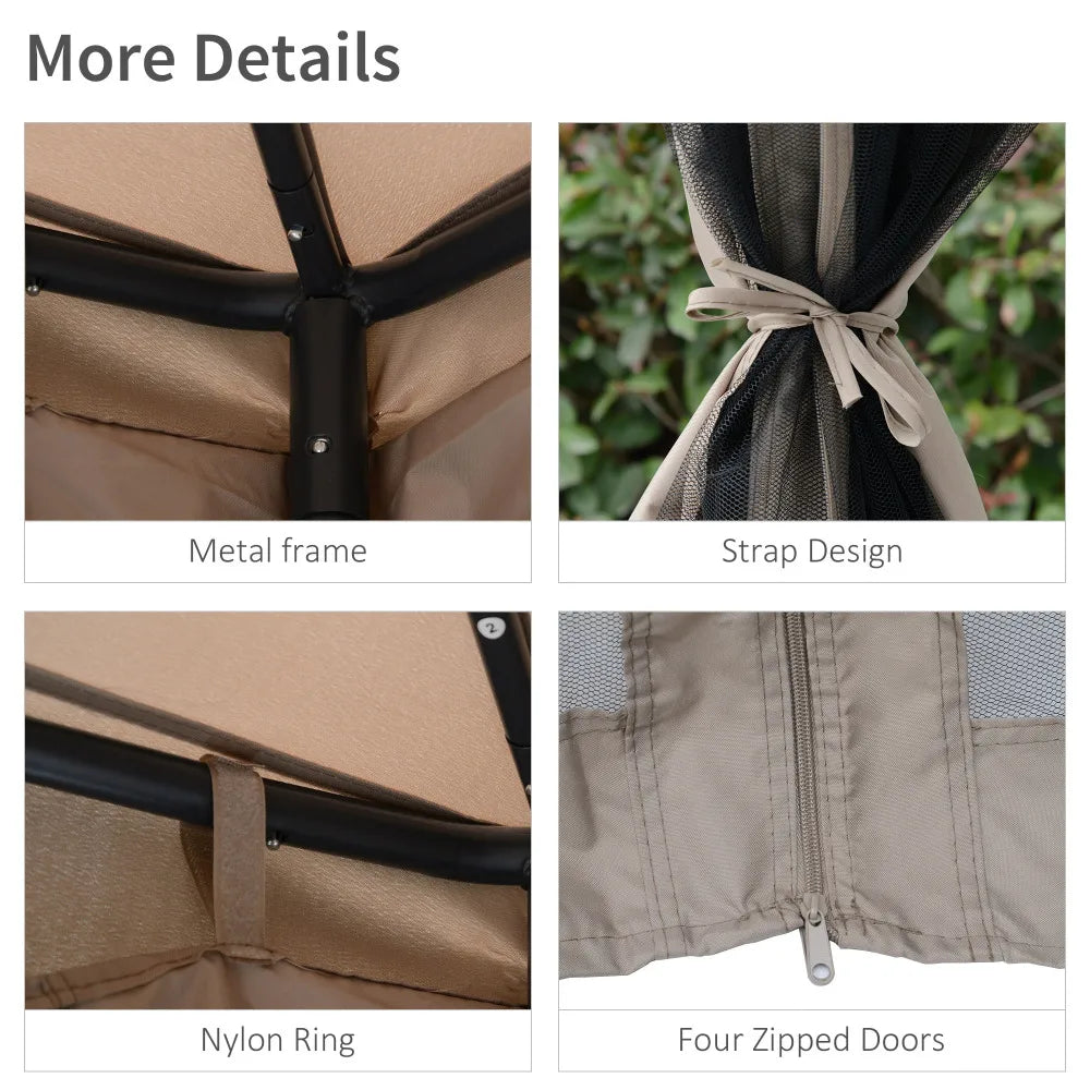2-Tier Patio Gazebo with Mesh Walls and Steel Frame – Taupe