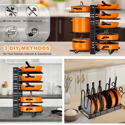 2-Pack Adjustable Pot & Pan Rack Organizer Set | Heavy-Duty Kitchen Storage & Lid Holder