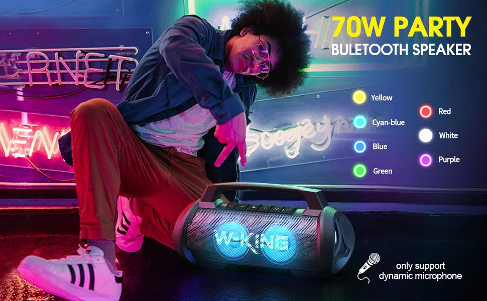 W-KING 70W RMS Bluetooth Portable Speaker,  Speaker Wireless Loud IPX6 Waterproof Bluetooth Speakers with Subwoofer/Bass Boost