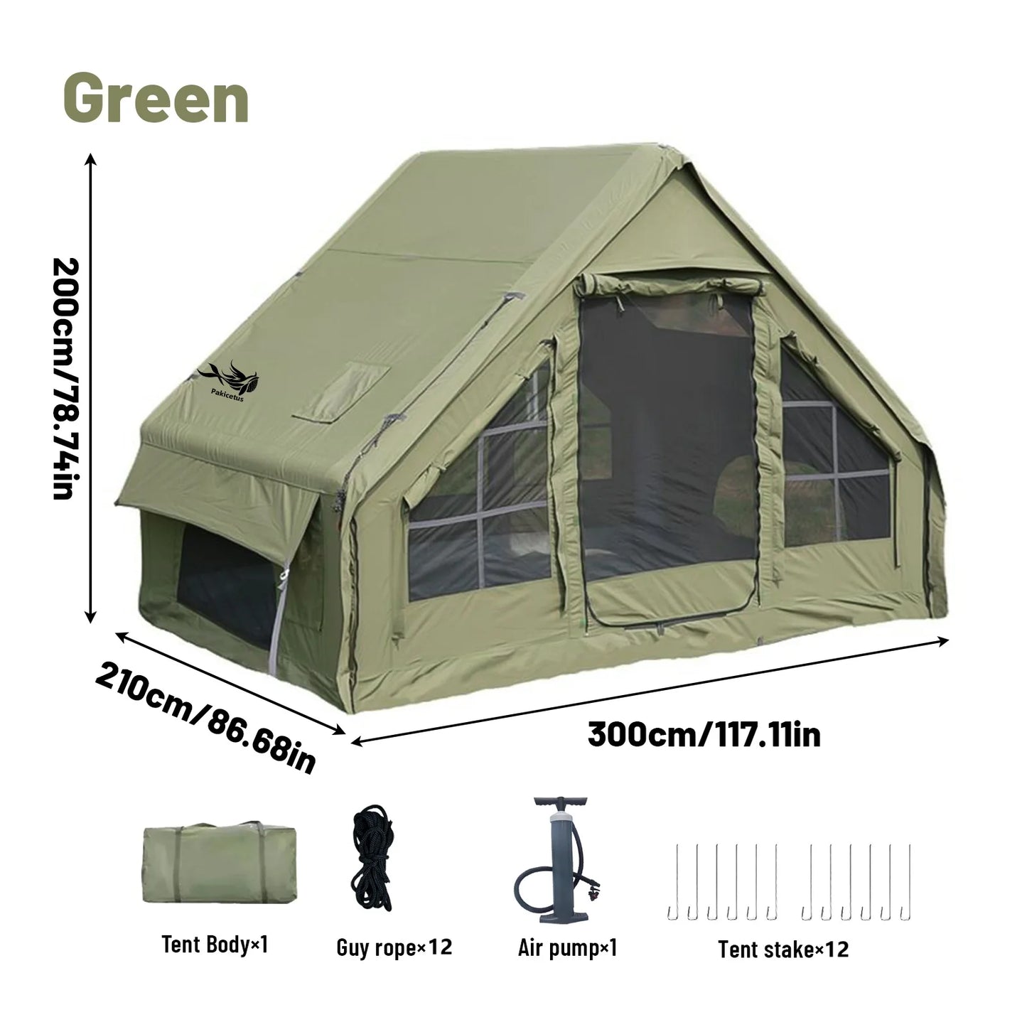 PAKICETUS Inflatable Camping Tent with Skylight, Quick Setup Family Glamping Tent for 4-6 People