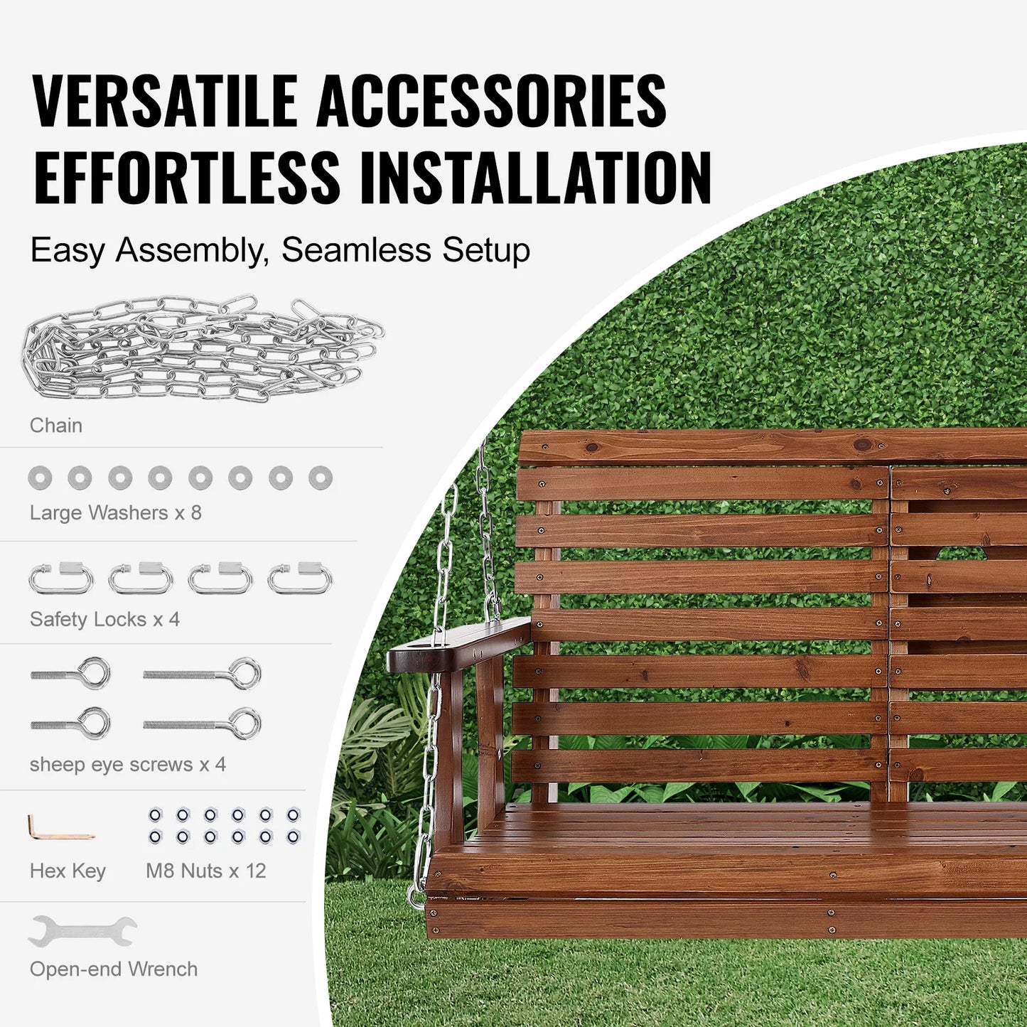 Wooden Porch Swing 5 FT – Heavy-Duty Outdoor Hanging Bench