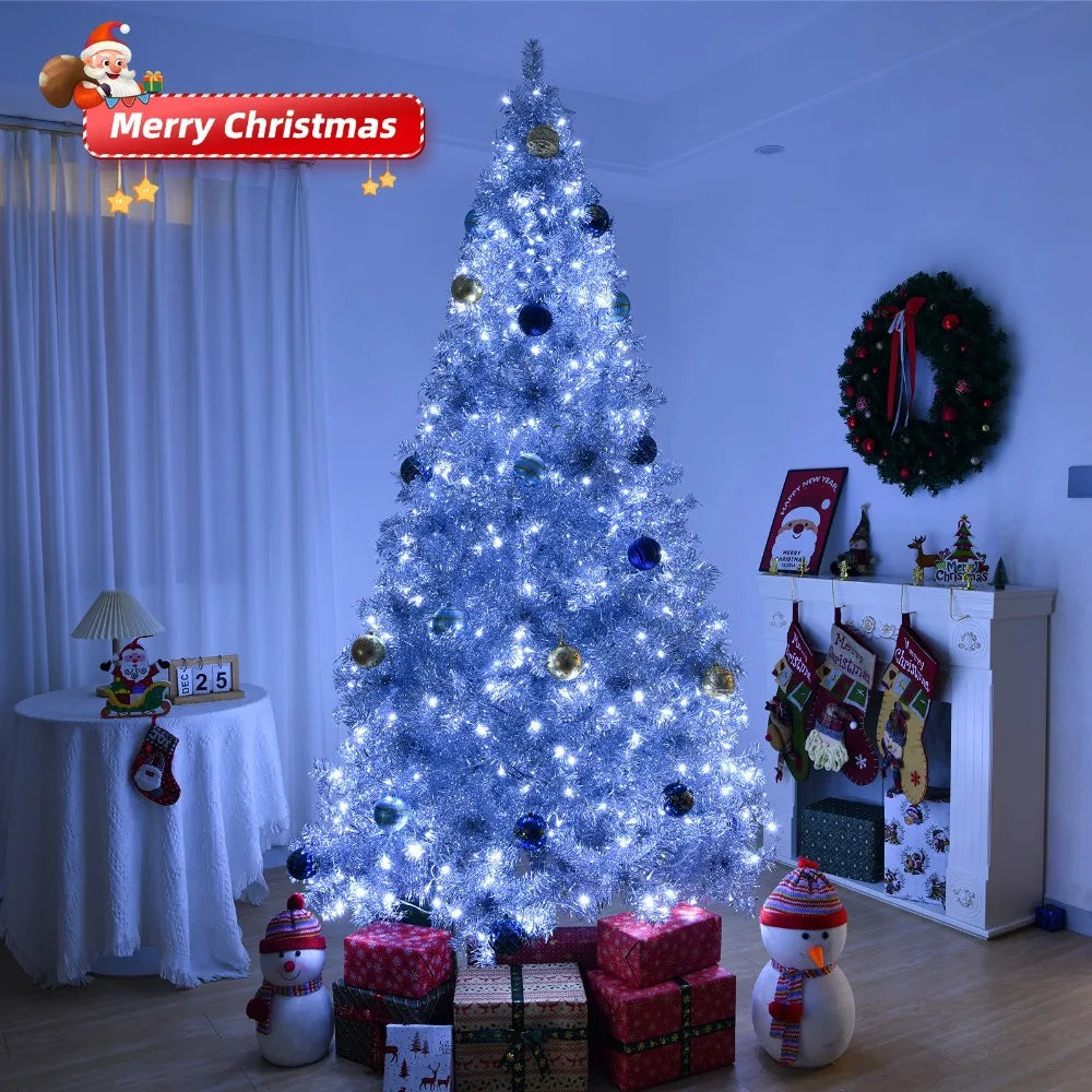6ft 7ft 8ft Artificial Christmas Tree w/ LED Stand Silver