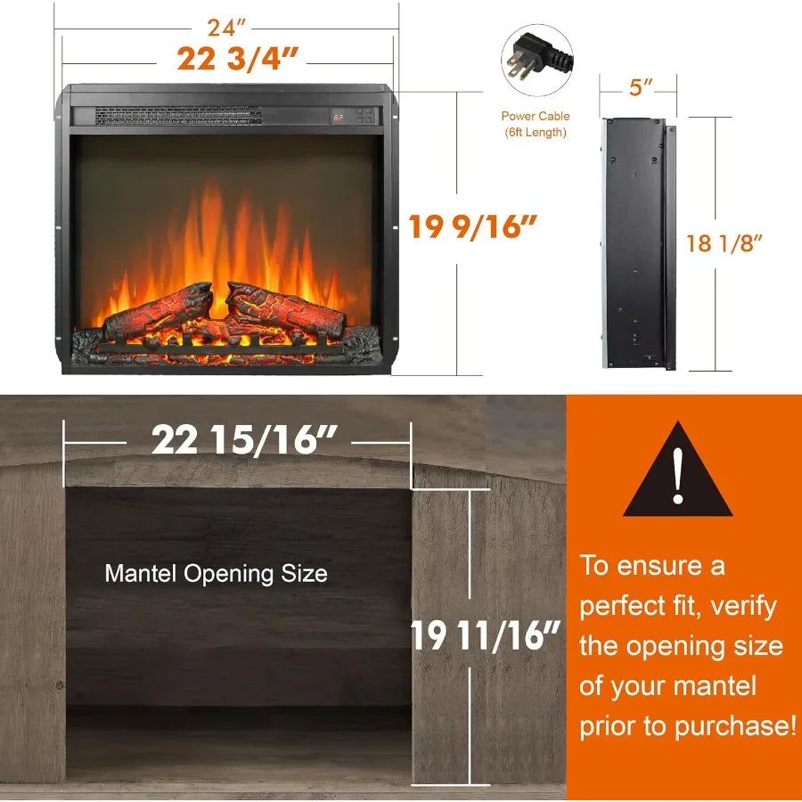 23" Electric Fireplace Insert – Remote Control – 5100 BTU Heater – Adjustable Flame – CSA/UL Certified – Black