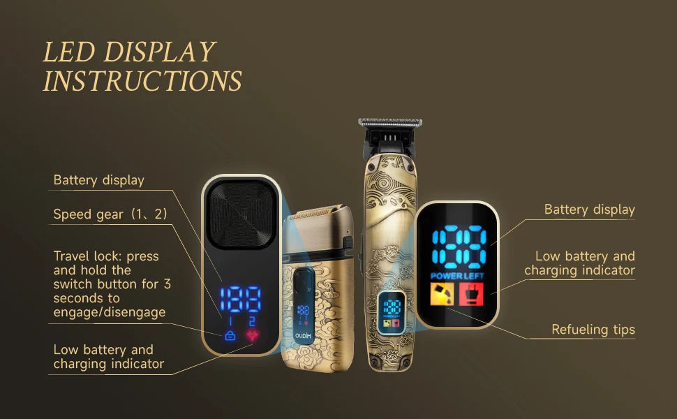 OUDIM 2-in-1 Professional Shaver & Clipper Set with High-Speed Motor, Type-C Fast Charging & LED Display