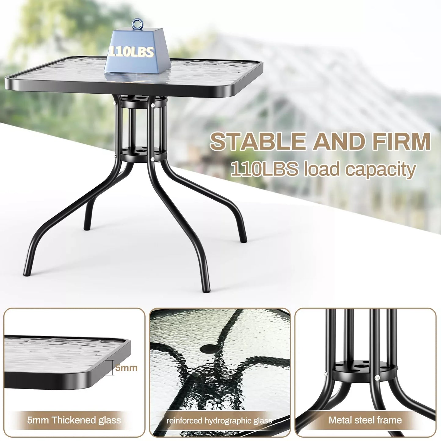 5-Piece Patio Dining Set Outdoor Furniture with Stackable Textilene Chairs & Glass Table