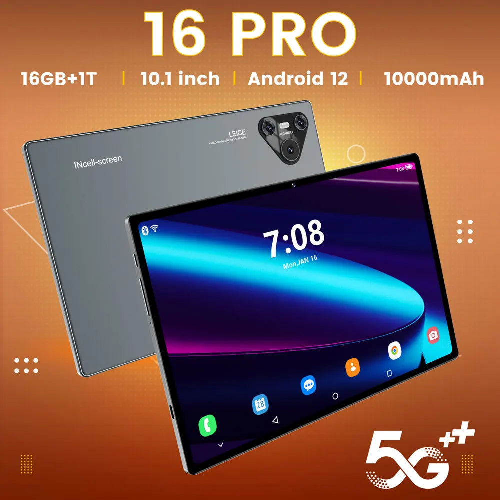 16 Pro 10.1-Inch Android 12 Tablet – Snapdragon 870 | 16GB RAM + 1TB Storage | Dual SIM + 5G WiFi | 2560×1600 Full HD Display | 10000mAh Battery