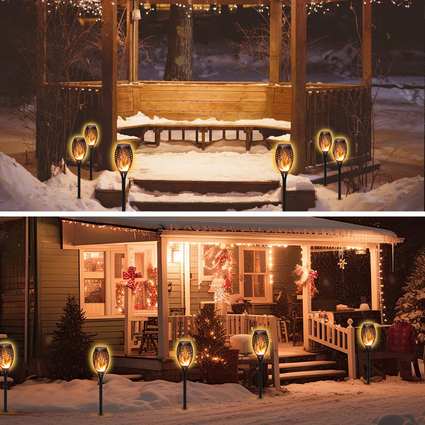 Solar Powered LED Flame Lights - 6 Pack - Flickering Flame Effect