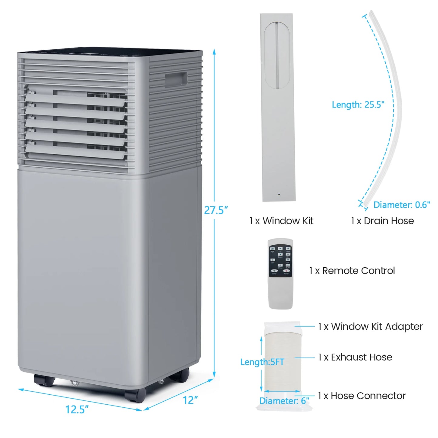8000 BTU Portable Air Conditioner 3-in-1 with Dehumidifier, Fan Mode, Remote Control, and Window Kit – Ideal for Rooms up to 230 sq. ft.