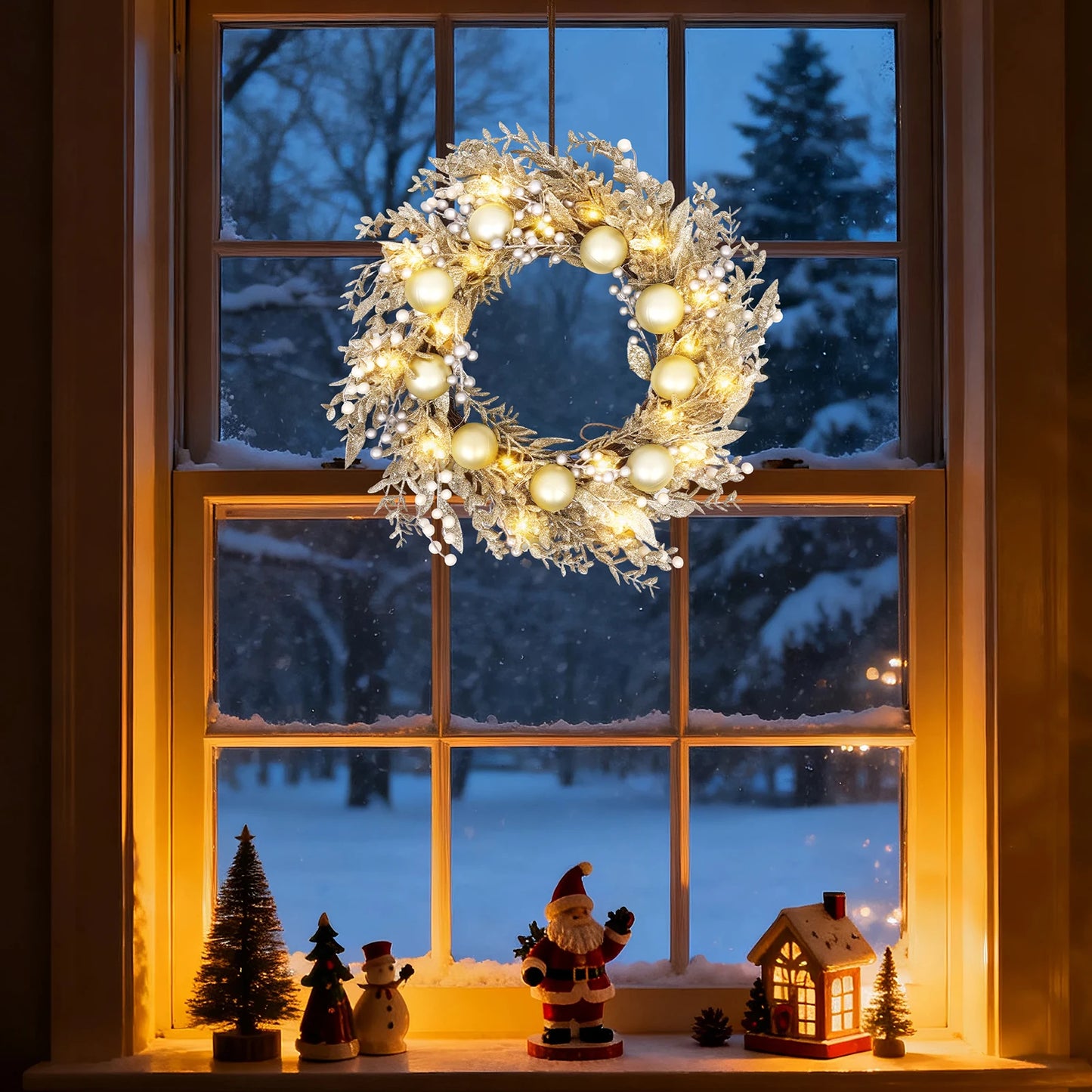 24-Inch Battery-Operated Christmas Wreath, 50 LED Lights & Shatterproof Mix, Easy Outdoor Door Decoration Christmas, New Year