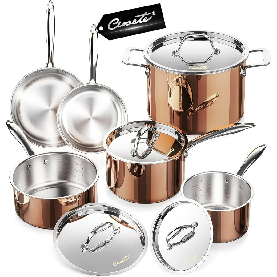 Civete 10-Piece Tri-Ply Stainless Steel Cookware Set – Copper Finish | Induction Ready | Professional-Grade Construction
