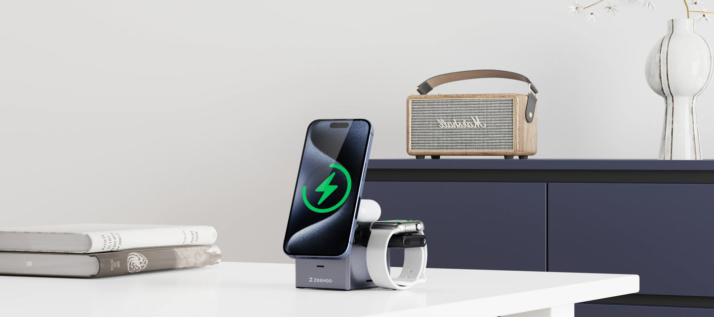 ZeeHoo 3-in-1 Magnetic Wireless Charging Station for Apple Devices