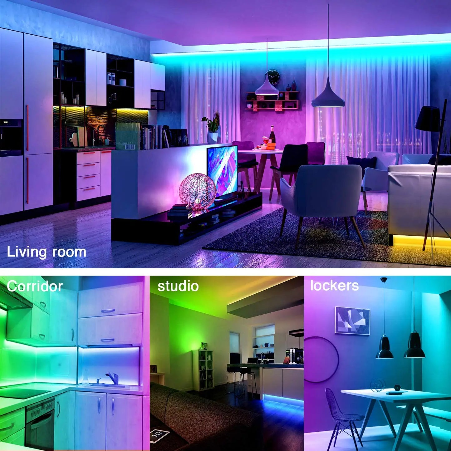 100ft led Strip Lights  Tape Lights with Remote Bluetooth Smart App 5050 RGB Color Changing Strip Lighting