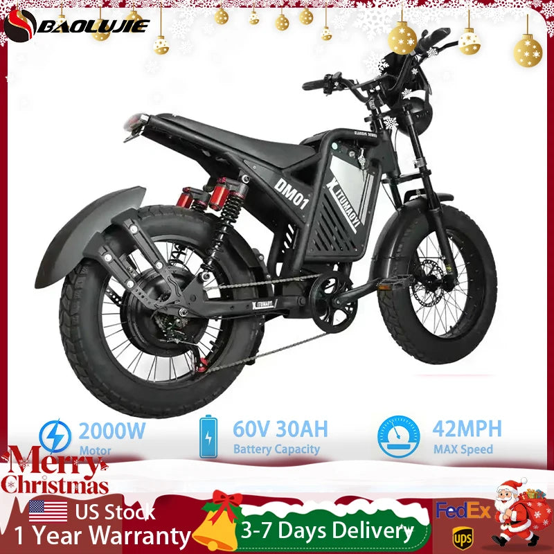 BAOLUJIE DM01 Electric Bikes – 2000W /3000W Brushless Motor, 60V 30Ah Battery, 42MPH Top Speed 16 Variants