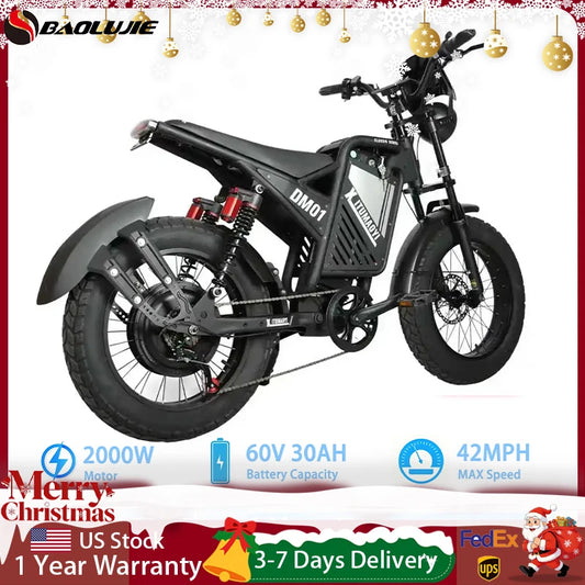 BAOLUJIE DM01 Motor Electric Bicycle 60V 30AH Battery Max Speed 42 MPH Electric Bike E-Bike Electric Motorcycle【1 Year Warranty】