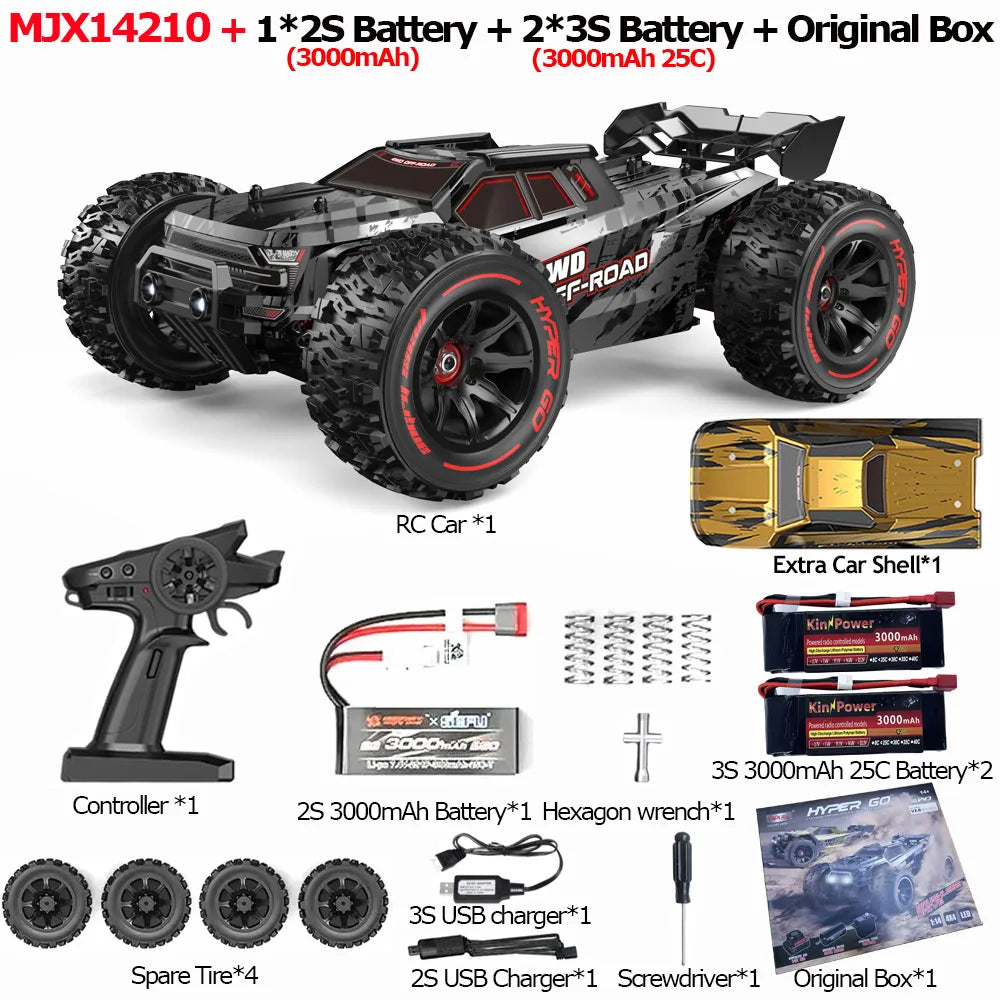 MJX 14209 14210 V3.0 1/14 RC Car 75km/h Brushless Hyper Go 2.4G Remote Control 4WD Off-road Racing RC Truck Electric Hobby Toy