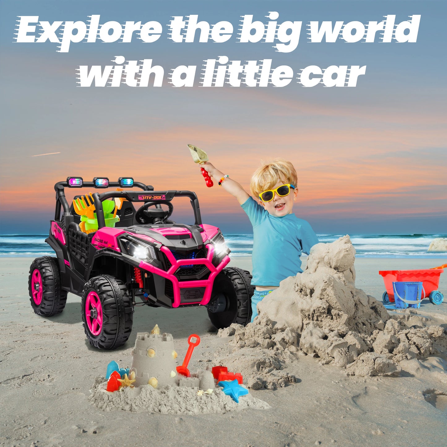 Joyracer 24V 4WD 2-Seater Ride-On UTV – Off-Road Electric Car with 4x200W Motors, Remote Control, LED Lights & Bluetooth