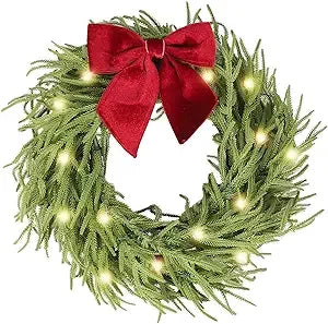 26-Inch Pre-Lit Christmas Artificial Lighted Pine Winter Wreath Christmas Decor