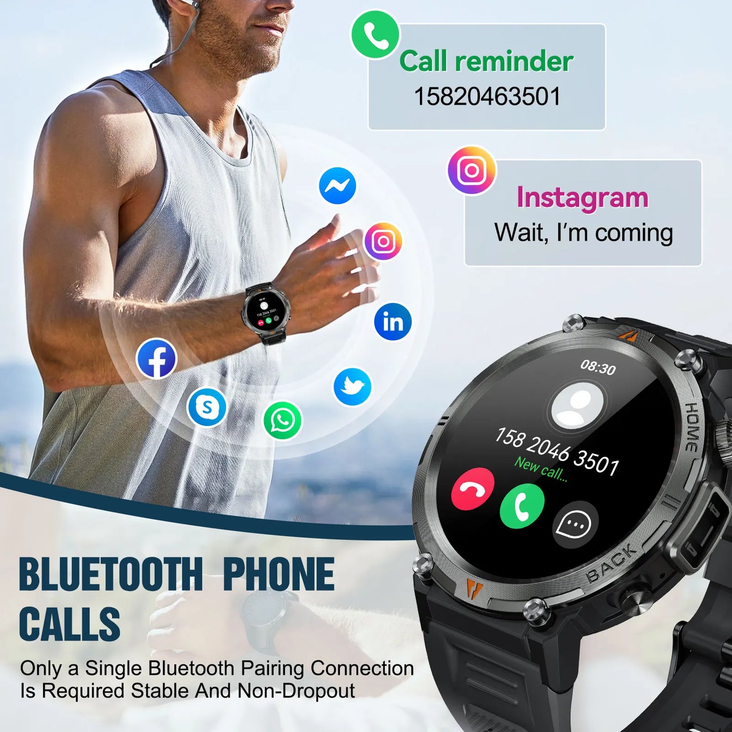 LaNikar 2024 Smart Watch for Men – Bluetooth Calling, Built-in Flashlight, 1.45” Touchscreen, Military-Grade Fitness Tracker