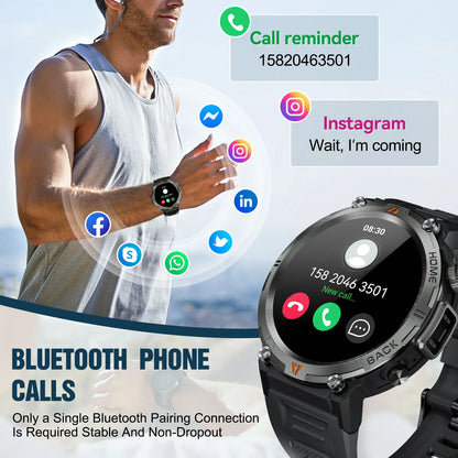LaNikar 2024 Smart Watch for Men – Bluetooth Calling, Built-in Flashlight, 1.45” Touchscreen, Military-Grade Fitness Tracker
