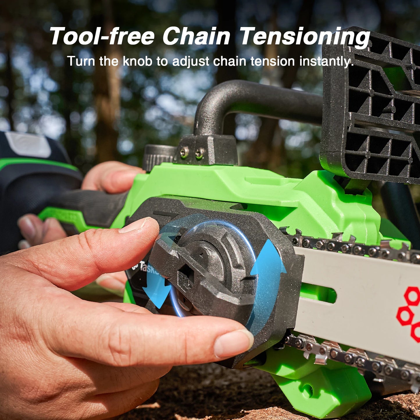 TaskStar 12" Cordless Electric Chainsaw with 2 x 4000mAh Batteries – Brushless Motor, Tool-Free Tensioning, Lightweight & Portable