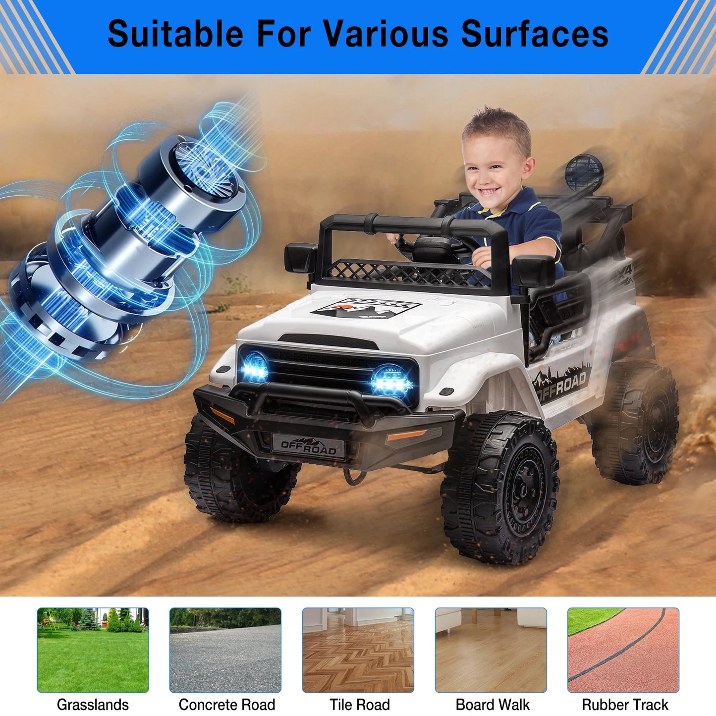 12V Ride-On Truck for Kids – 2 Seater Electric Vehicle with Remote Control, Bluetooth Audio & LED Lights