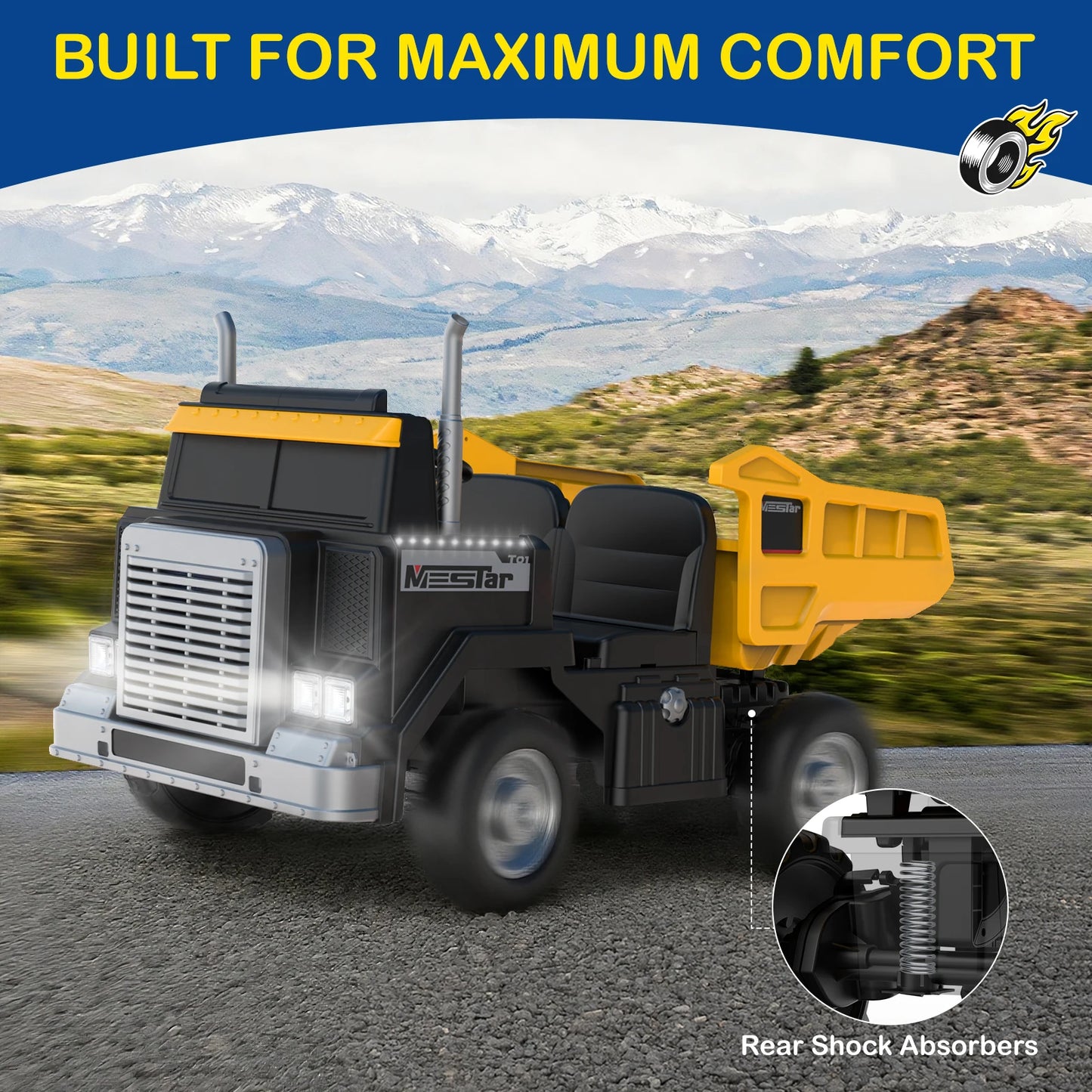 LIGIANT 24V Ride-On Dump Truck for Big Kids – 2-Seater Electric Truck with Remote Control, Power Dump Bed, 4WD Switch, Bluetooth & Suspension