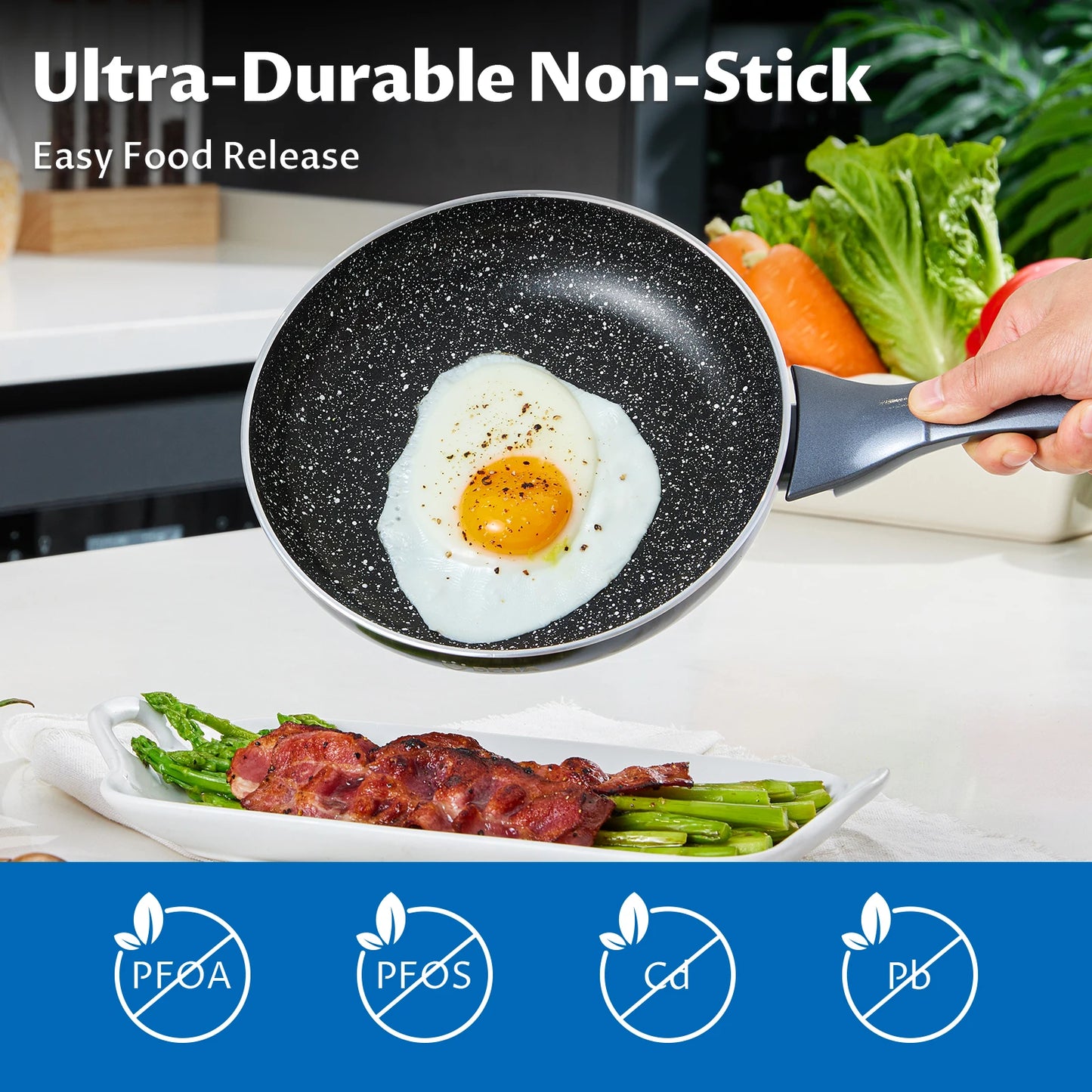 BEZIA Induction Cookware Pots and Pans Set – 10 Piece Nonstick, Dishwasher Safe with Stay-Cool Handles