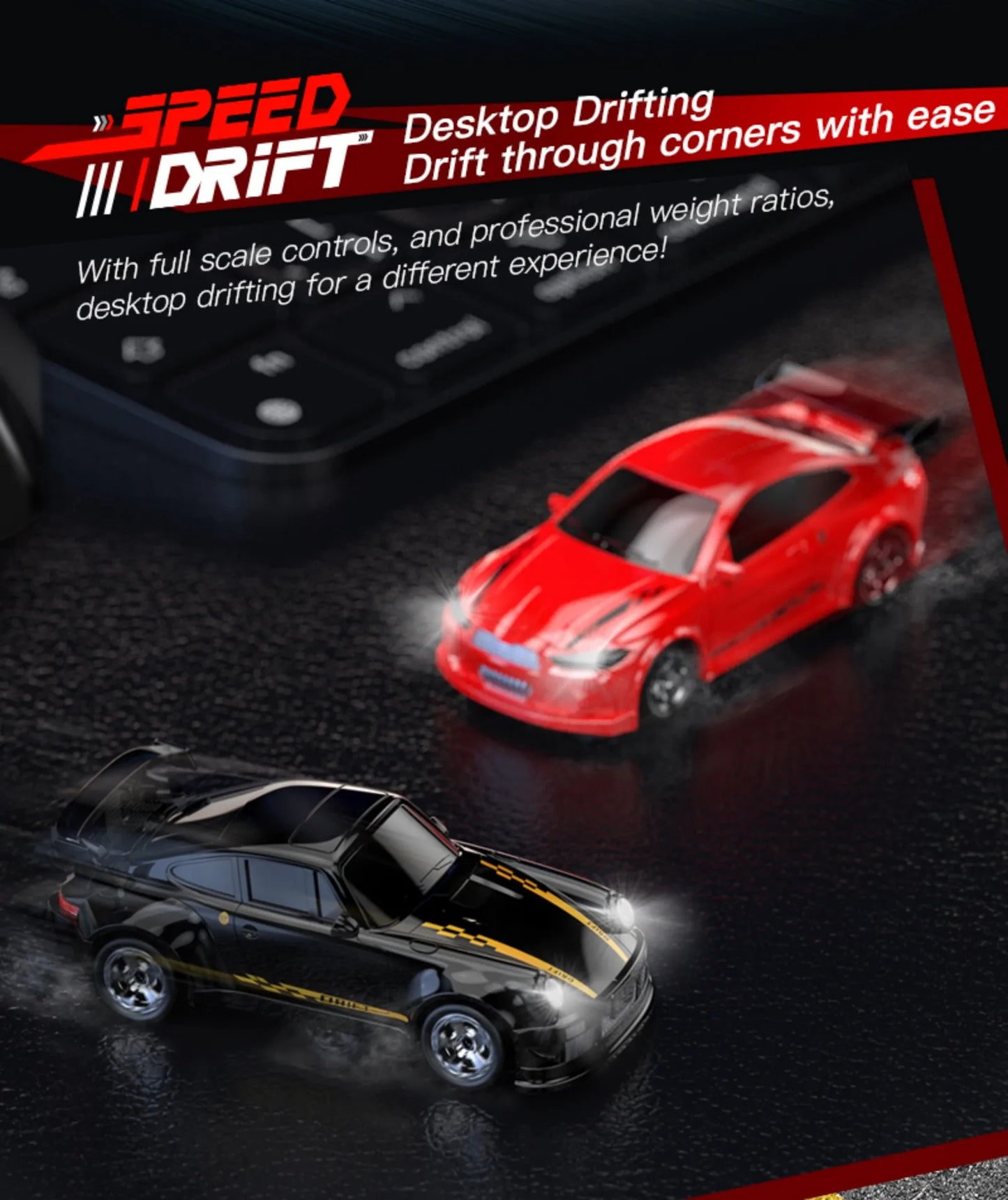 KF20 1:64 Mini Drift RC Car – 4WD Remote Control Racing Car with LED Lights, USB-C Charging, Full Proportional Control Toy for Kids & Adults