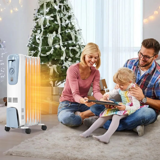 1500W Oil Heater Portable Oil Space Heater w/ Adjustable Thermostat, 3 Heat Settings, Overheat & Tip-Over Protection