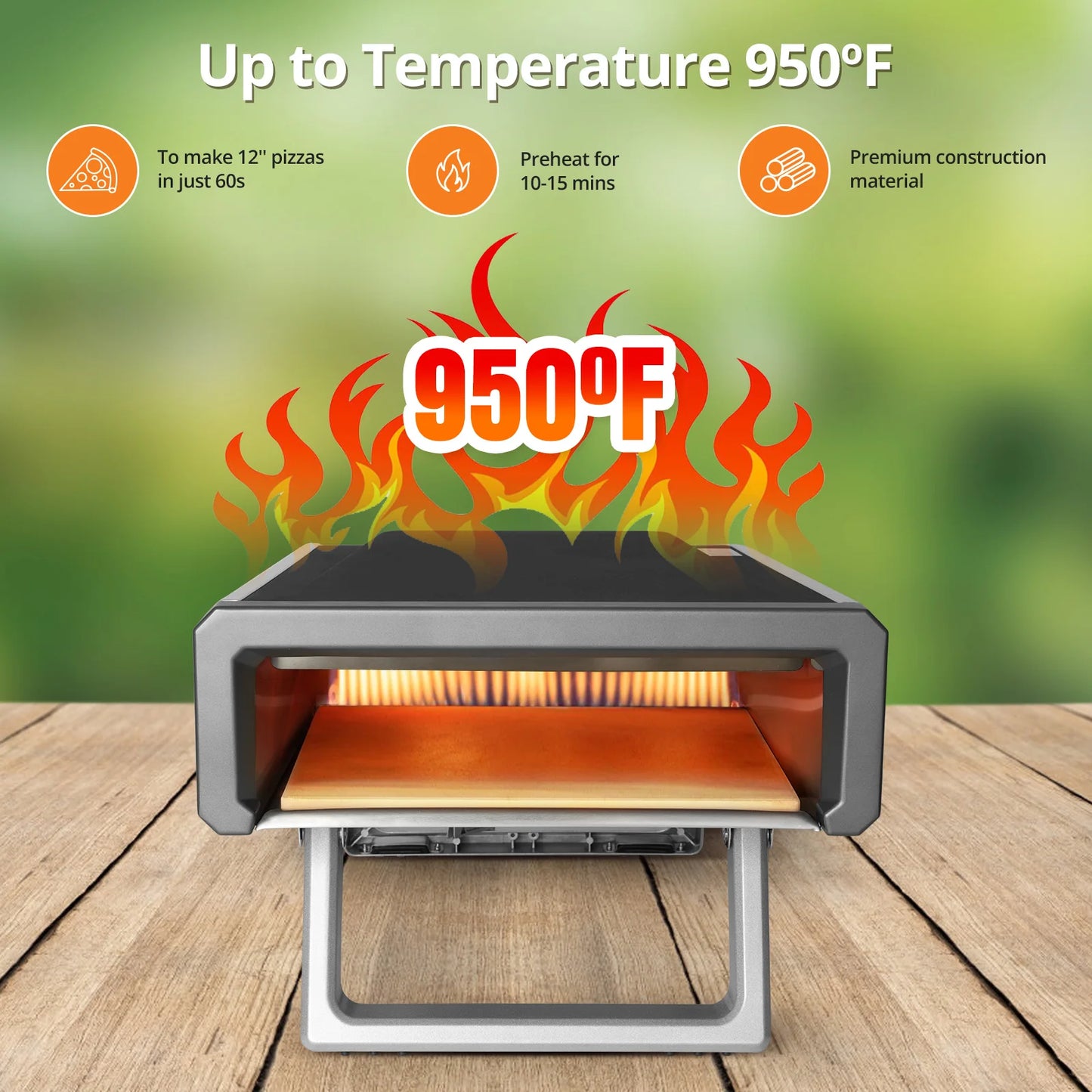 12-Inch Portable Gas Pizza Oven, 950°F Outdoor Propane Pizza Oven with Stone & Accessories for Backyard, Camping & Outdoor Cooking