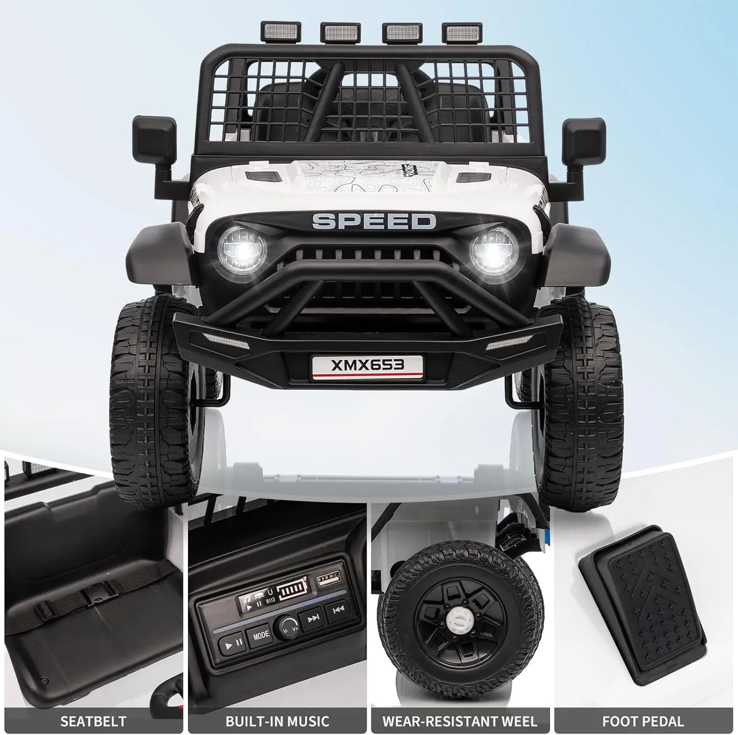 12V Ride-On Car for Kids with Remote Control – 3 Speeds, LED Lights, Music & Safety Belt Electric Vehicle for Ages 3–6