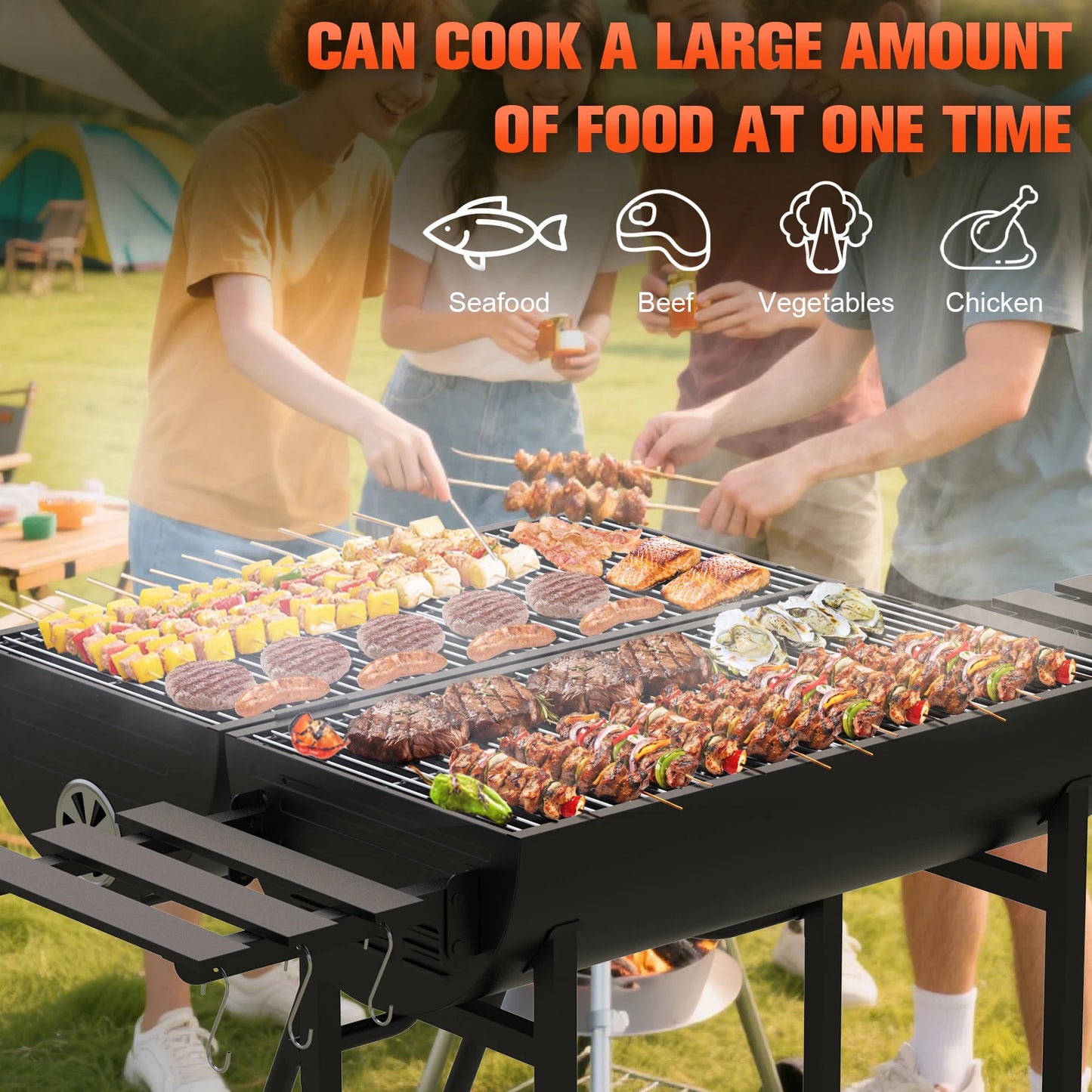 EExtra Large Outdoor Charcoal Grill Smoker – 871 Square Inches Cooking Area with 2 Foldable Side Tables