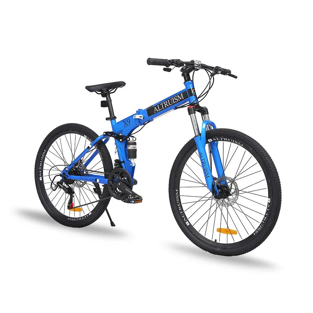 26” Folding Mountain Bike 21-Speed Shimano – Full Suspension & Disc Brakes