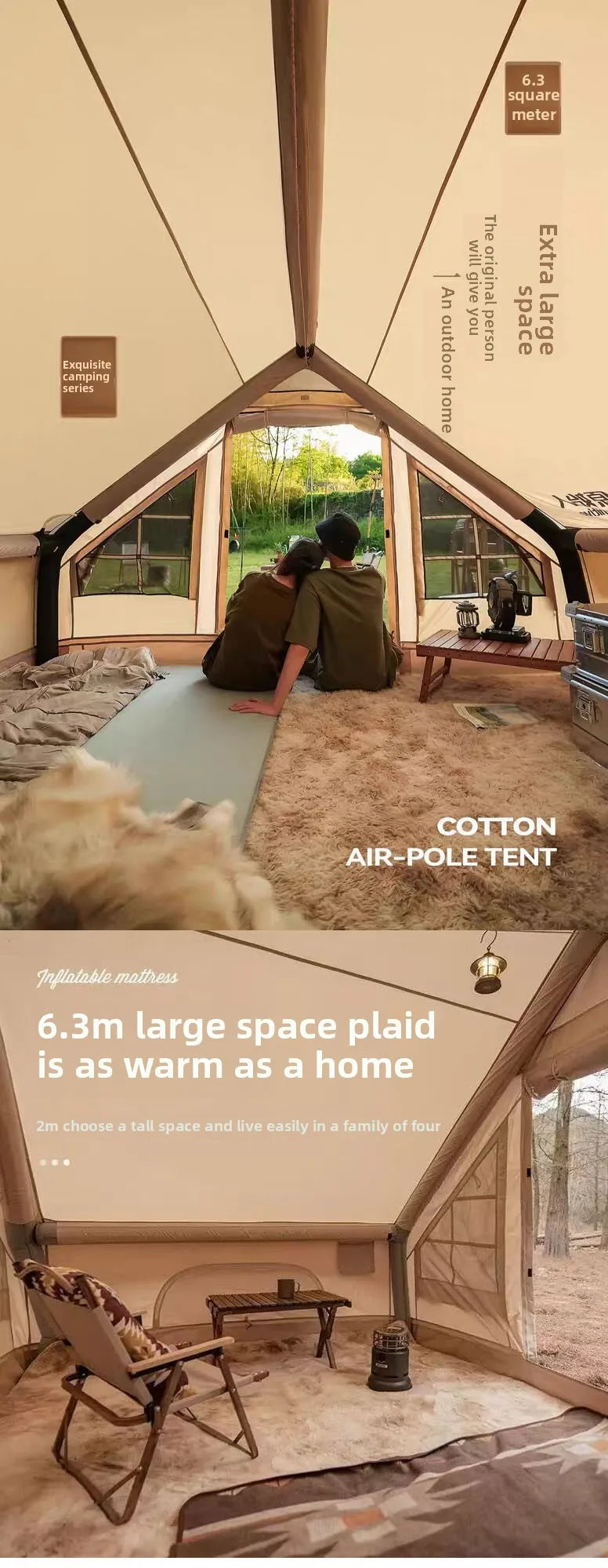 Inflatable Camping Tent for 1-6 People with Skylight, Stove Jack & PU3000 Waterproof Protection