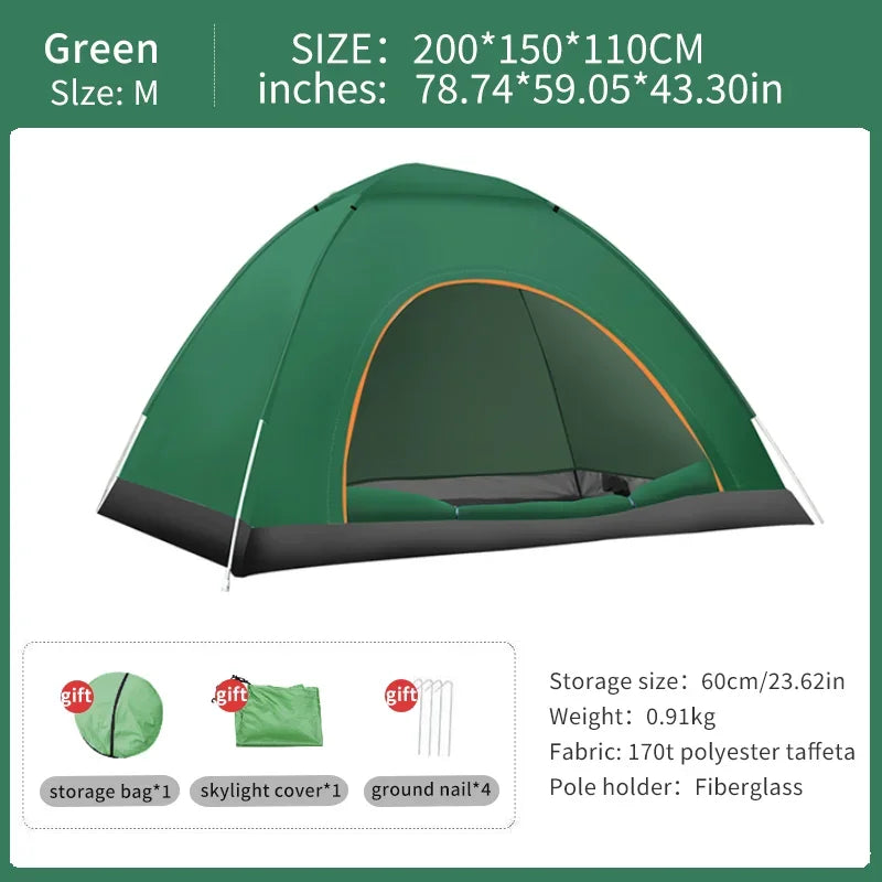 2-3 Person Outdoor Pop Up Camping Tent Waterproof Automatic Instant Setup Shelter with UV Protection
