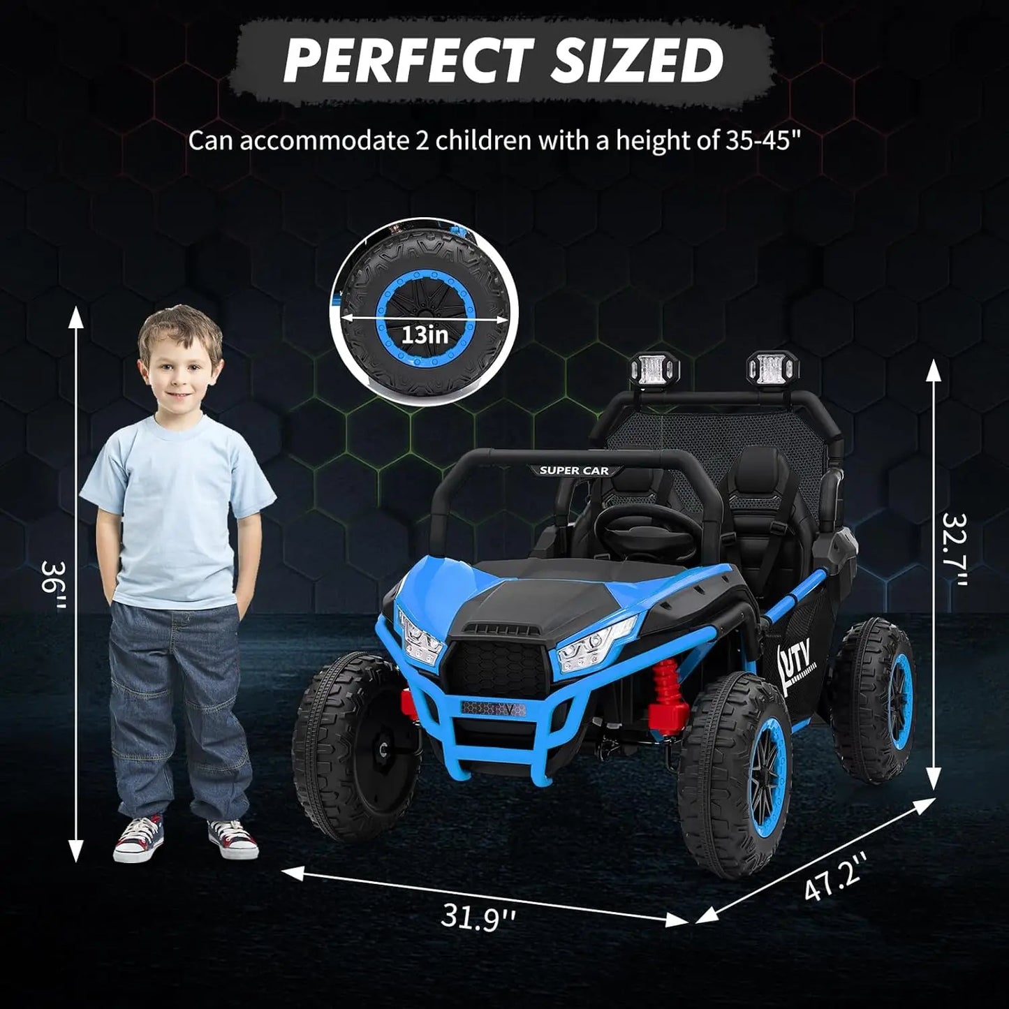 2-Seater 24V Kids UTV Ride-On Car with Remote Control – 400W Motors, 4-Wheel Suspension, LED Lights & Music for Ages 3+