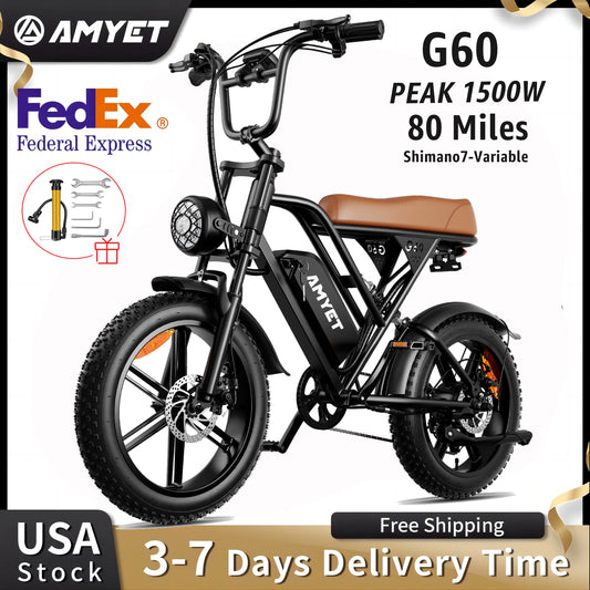 AMYET V9-G60 Electric Bike – 1000W Motor, 48V 20Ah Battery, Fat Tire E-Bike with Shimano 7-Speed & Dual Suspension