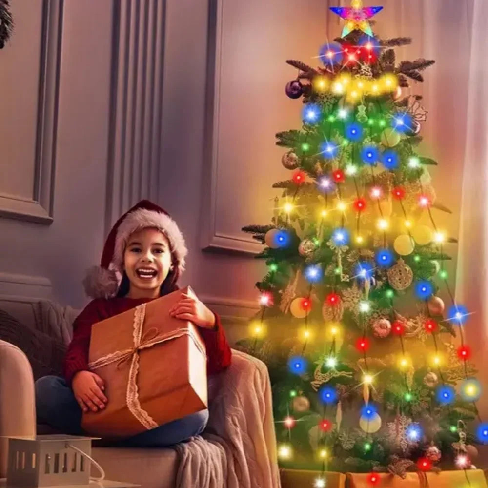 Waterproof  Smart APP Control LED Waterfall Christmas Tree String Lights with Star Topper for Christmas Party Holiday Decoration