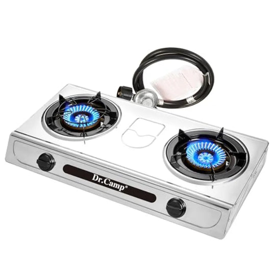 30000 BTU 2-Burner Outdoor Propane Camping Stove with CSA Regulator & Gas Hose – Stainless Steel