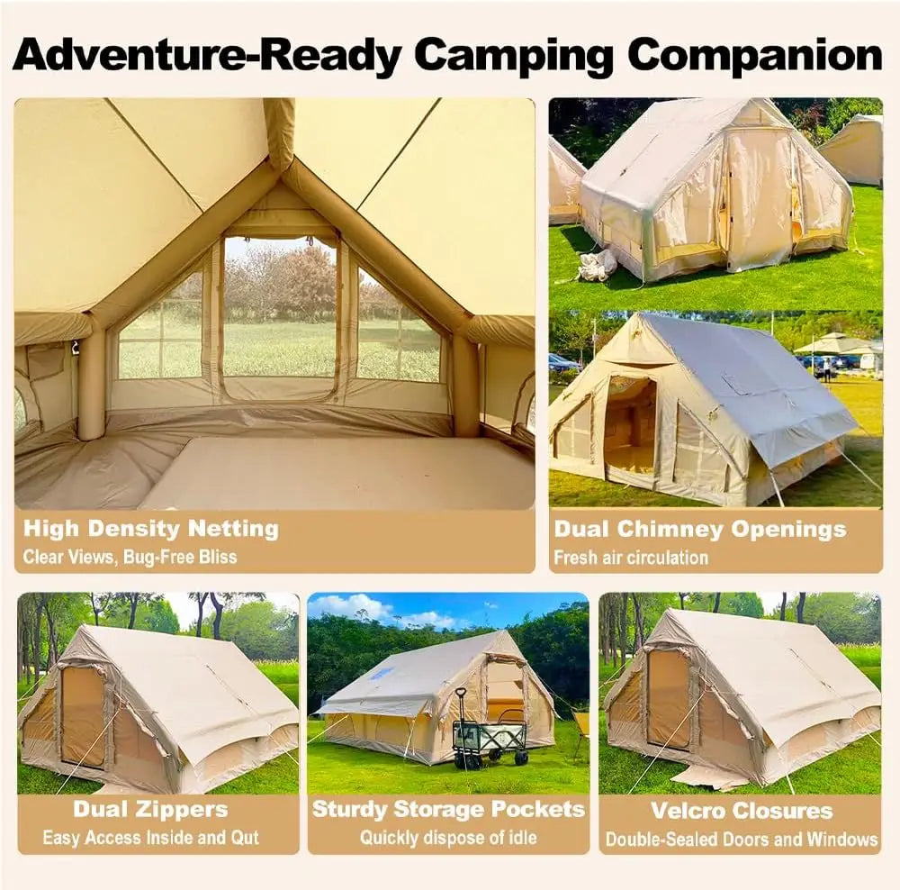 SENLEETO 8-10 Person Inflatable Glamping Tent with Stove Jack – 4 Season Waterproof Family Camping Tent