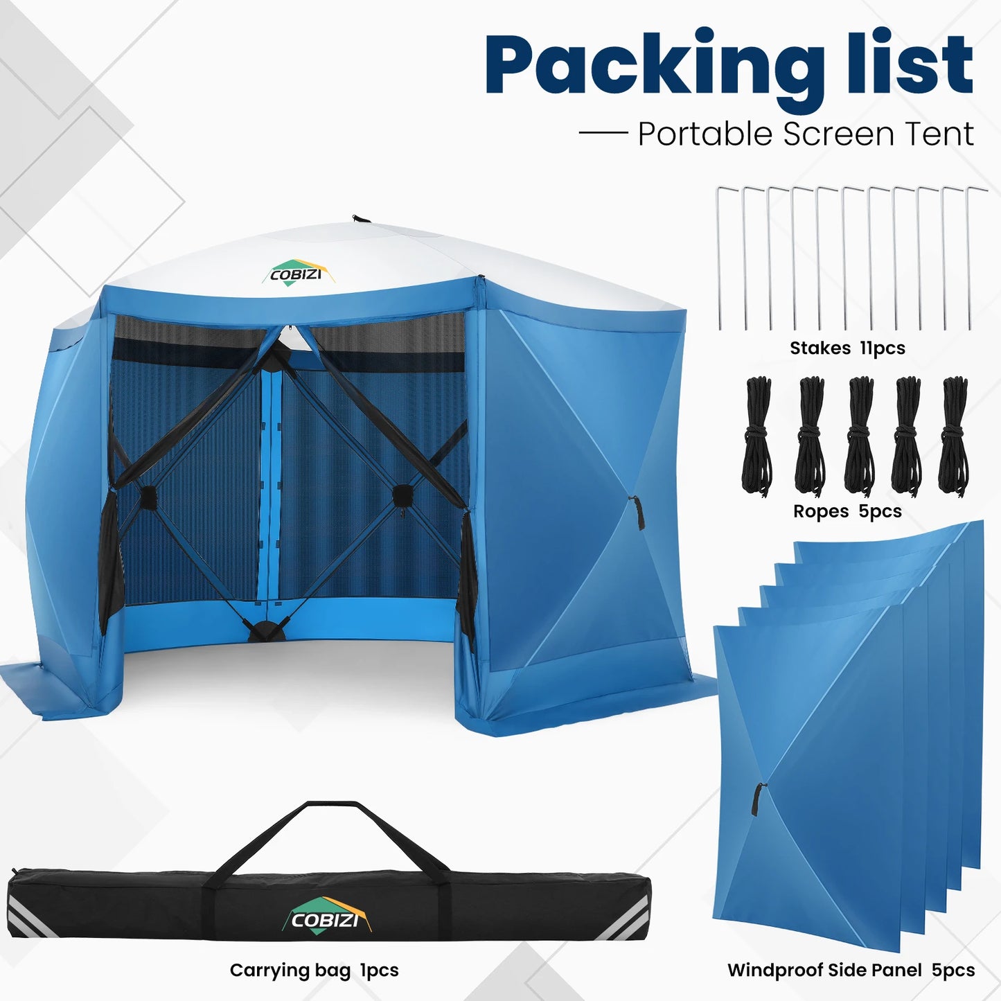 Cobizi 12x12ft Pop-Up Gazebo Screen Tent – 6-Sided Portable Outdoor Canopy Shelter with Mosquito Netting