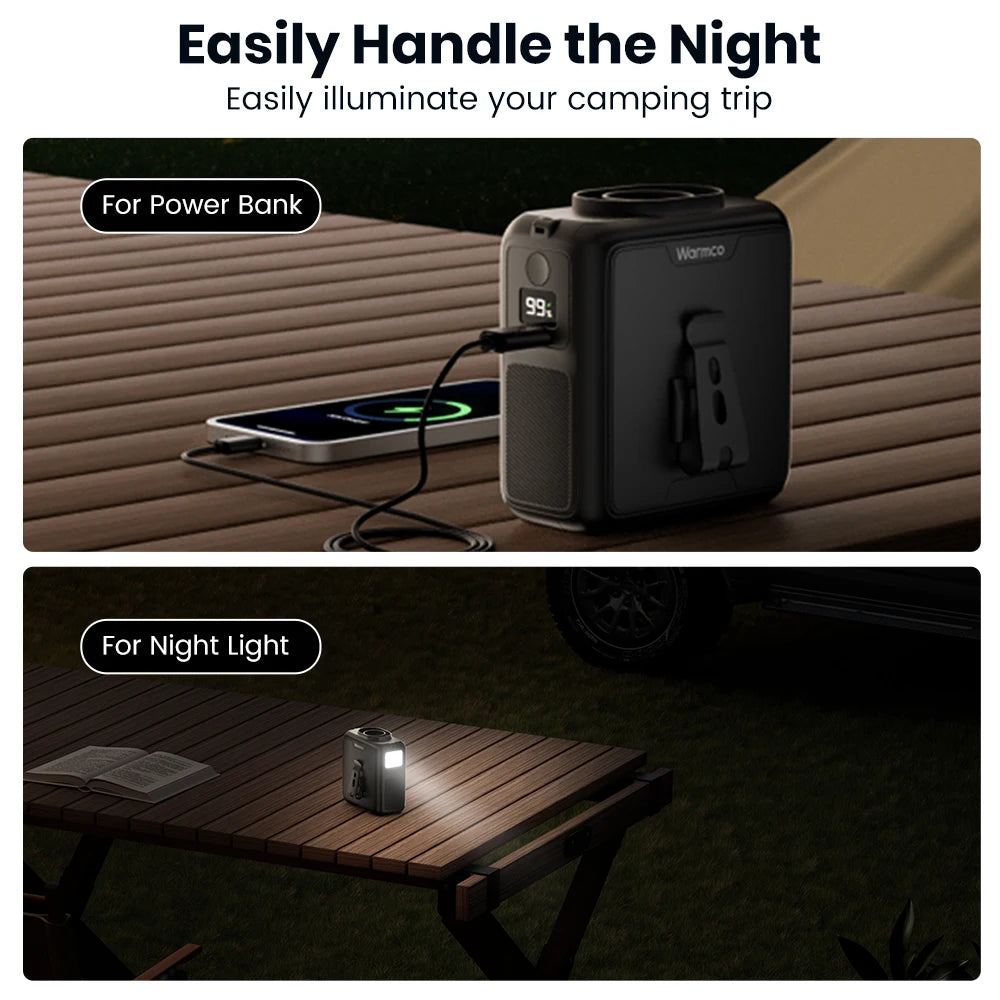 Warmco Portable Waist Fan 10000mAh Rechargeable 4-Speed Belt Clip-On Personal Neck Fan with Flashlight & Power Bank