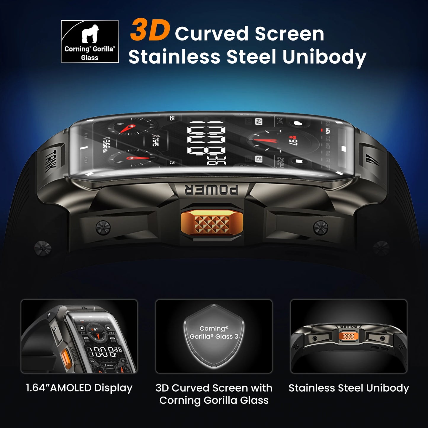 KOSPET TANK X2 Ultra GPS Smart Watch – Military Grade, 3D Curved AMOLED Display, Compass & Altimeter, Waterproof Smartwatch