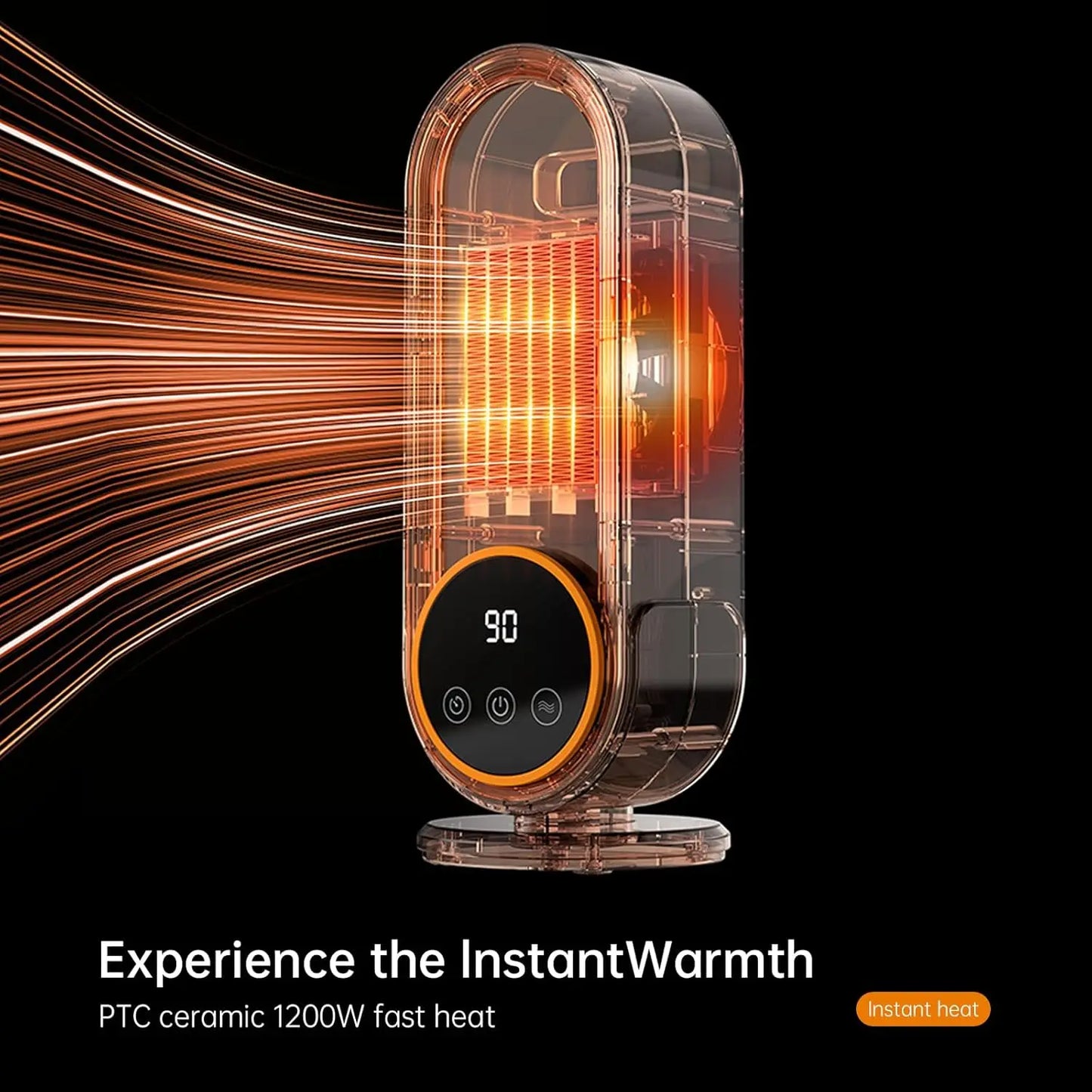 Portable 1200W PTC Ceramic Space Heater with Remote, Timer & Digital Display – Whisper-Quiet Heater for Bedroom or Office