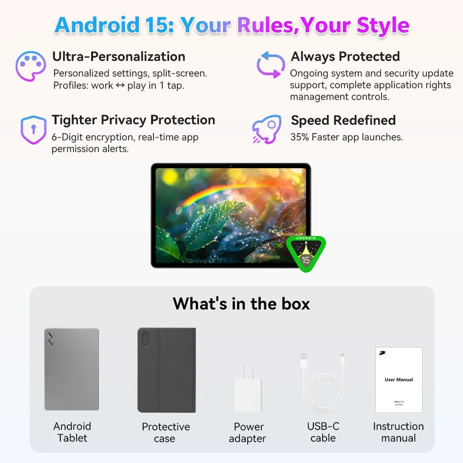 SVITOO P11 11-Inch Android 15 Tablet – 12GB RAM + 128GB Storage, Octa-Core T606, 8000mAh Battery