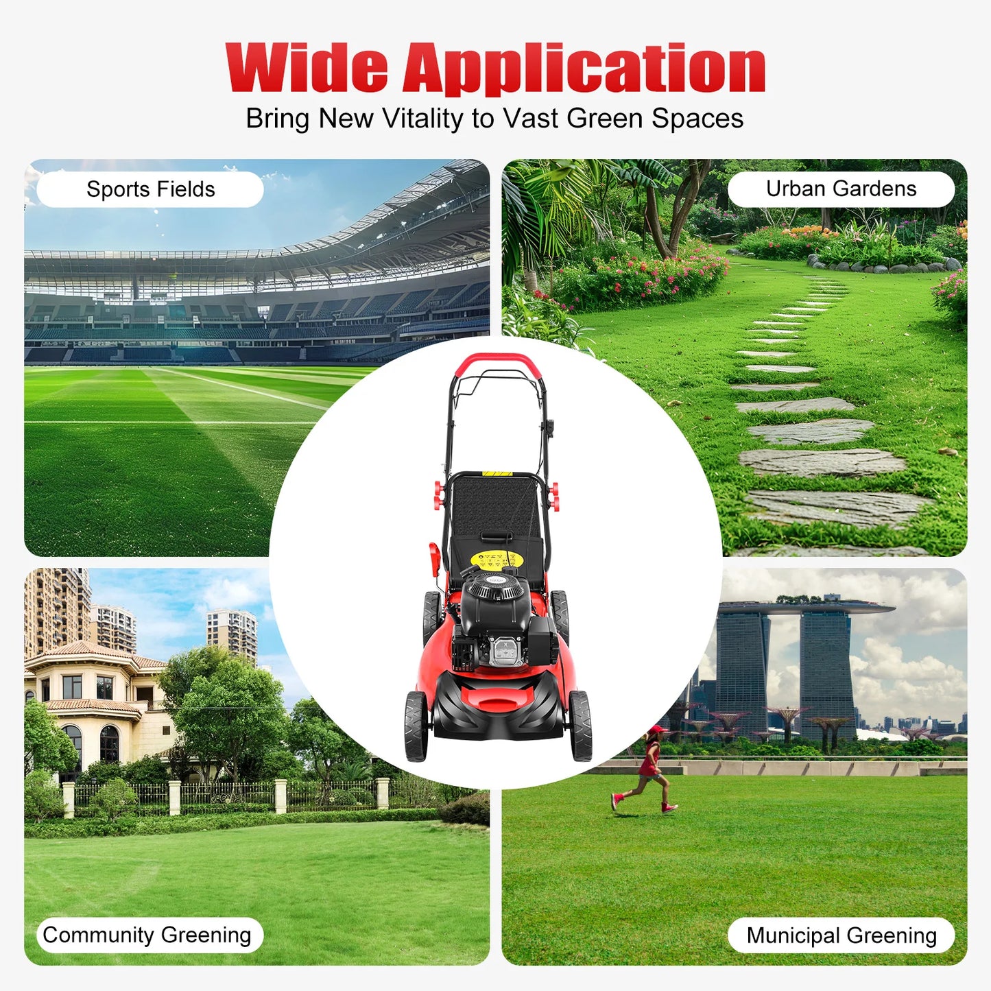 Self-Propelled Gas Lawn Mower 5HP 140CC, 20 Inch Cutting Width with 60L Grass Bag, 8 Height Adjustable 4-Stroke Engine
